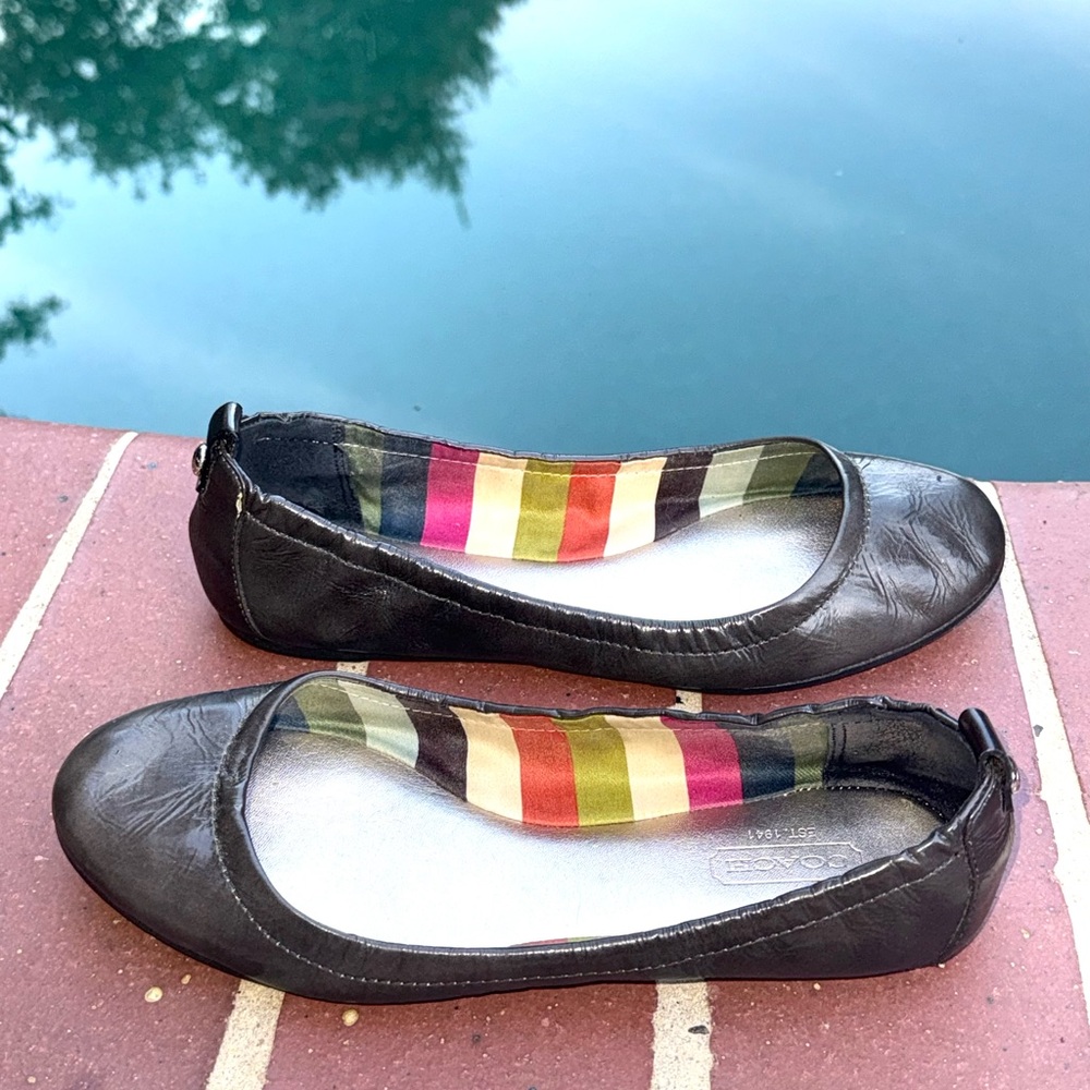 Coach Delight Soft Patent Dark Gray Leather Flat Ballet Shoe Women’s Size 6 EUC